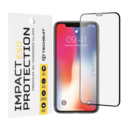 Zaštitna folija za ekran Techsuit za Apple iPhone 11 Pro / XS / X, Kaljeno staklo, Full Glue, Crna