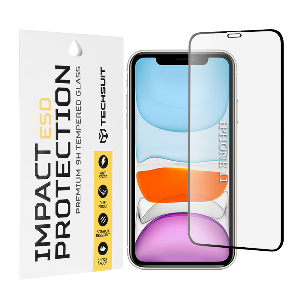 Zaštitna folija za ekran Techsuit za Apple iPhone 11 / XR, Kaljeno staklo, Full Glue, Crna