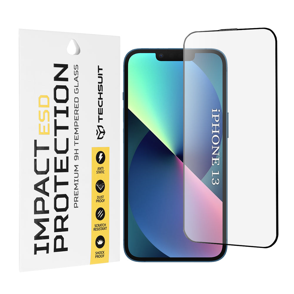 Zaštitna folija za ekran Techsuit za Apple iPhone 14 / 13 Pro / 13, Kaljeno staklo, Puna ljepila, Crna
