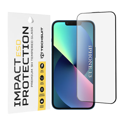 Zaštitna folija za ekran Techsuit za Apple iPhone 14 / 13 Pro / 13, Kaljeno staklo, Puna ljepila, Crna