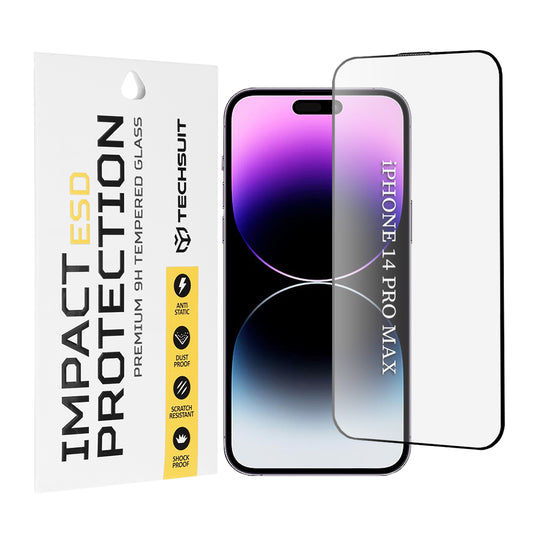 Zaštitna folija za ekran Techsuit za Apple iPhone 14 Pro Max, kaljeno staklo, puna ljepila, crna