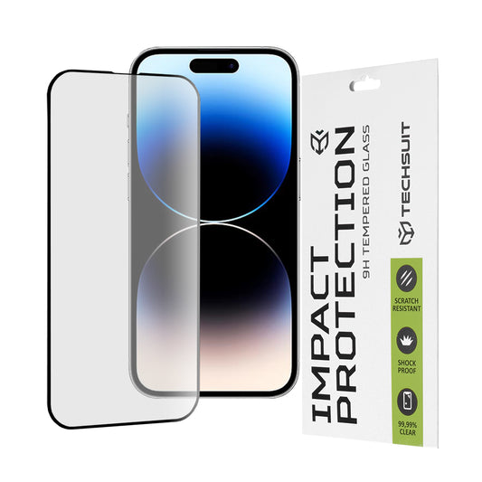 Zaštitna folija za ekran Techsuit za Apple iPhone 14 Pro, Kaljeno staklo, Full Glue, 111D, Crna