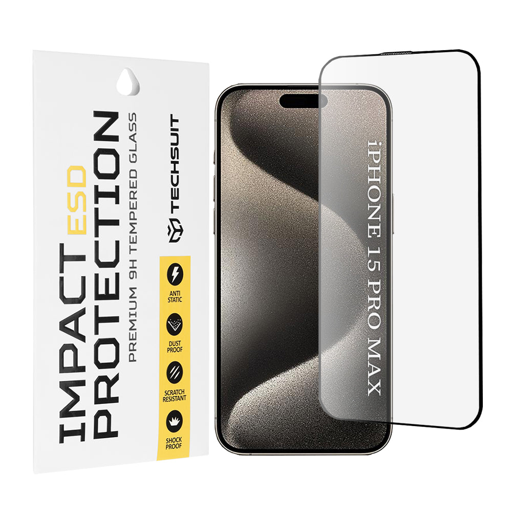 Zaštitna folija za ekran Techsuit za Apple iPhone 15 Pro Max, Kaljeno staklo, Puna ljepila, Crna