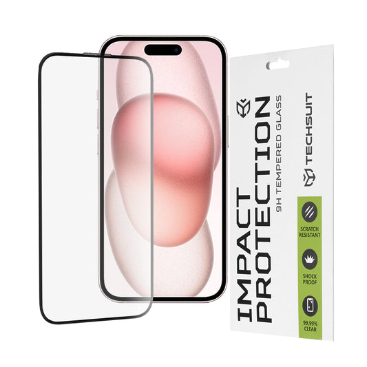 Zaštitna folija za ekran Techsuit za Apple iPhone 16 / 15, Kaljeno staklo, Full Glue, 111D, Crna