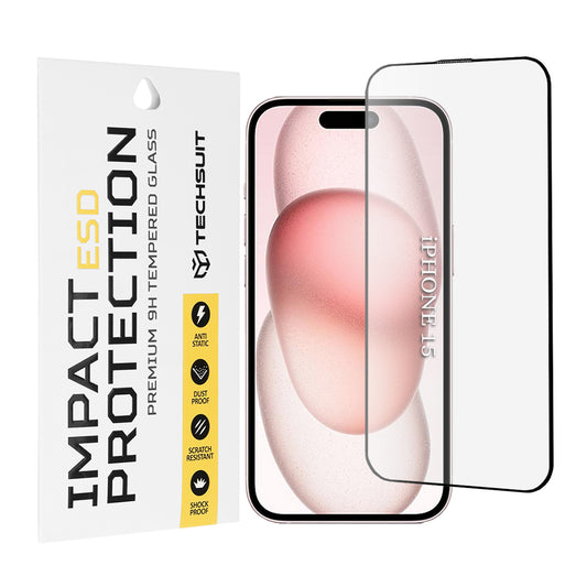 Zaštitna folija za ekran Techsuit za Apple iPhone 16 / 15, Kaljeno staklo, Full Glue, Crna