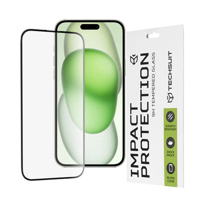 Zaštitna folija za ekran Techsuit za Apple iPhone 16 Plus / 15 Plus, Kaljeno staklo, Full Glue, 111D, Crna
