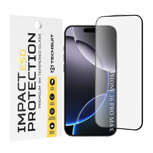 Zaštitna folija za ekran Techsuit za Apple iPhone 16 Pro Max, kaljeno staklo, puna ljepila, crna