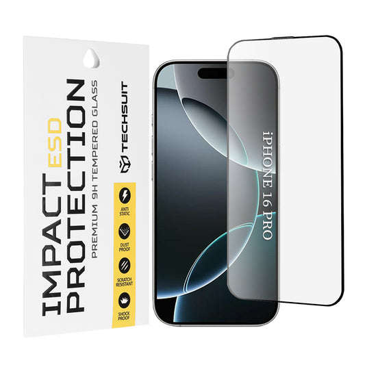 Zaštitna folija za ekran Techsuit za Apple iPhone 16 Pro, kaljeno staklo, puna ljepila, crna