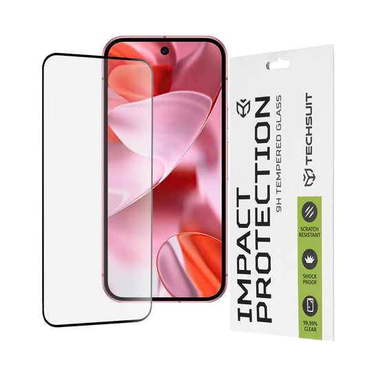 Zaštitna folija za ekran Techsuit za Google Pixel 9 / 9 Pro, Kaljeno staklo, Full Glue, 111D, Crna