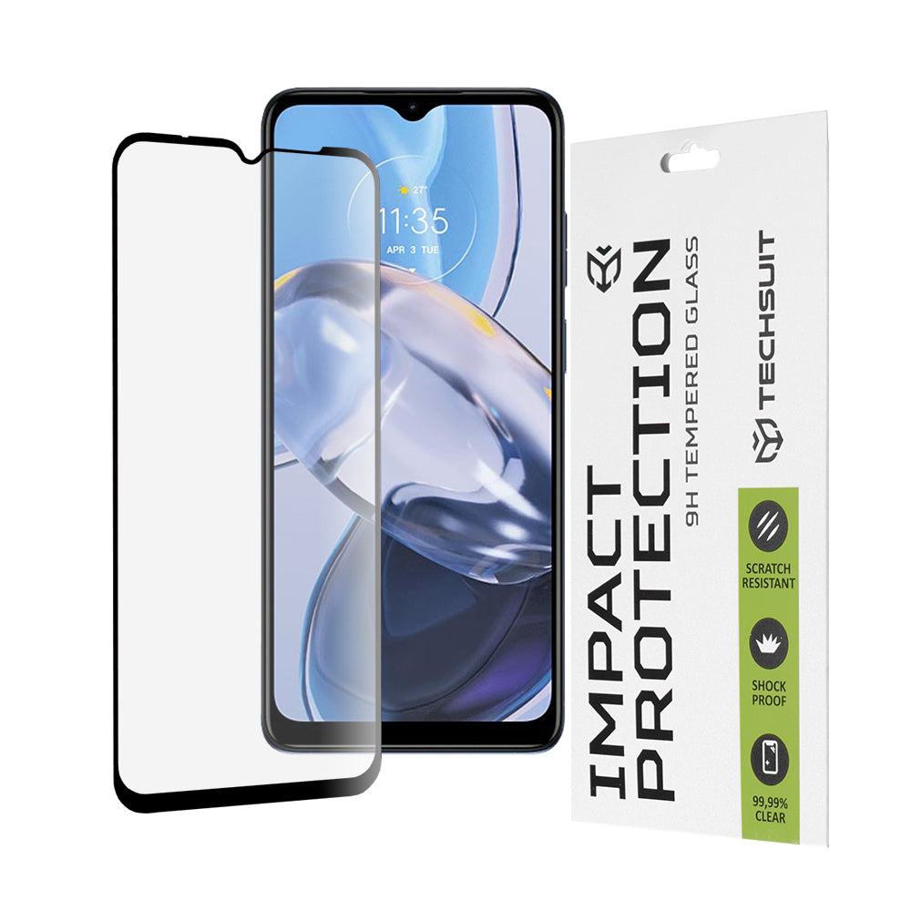 Zaštitna folija za ekran Techsuit za Motorola Moto E22i / E22, Kaljeno staklo, Full Glue, 111D, Crna