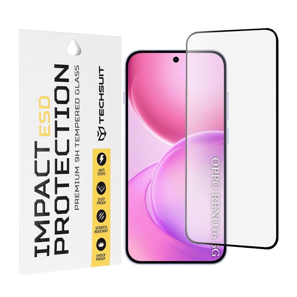 Zaštitna folija za ekran Techsuit za Oppo Reno16 / Reno16 Pro, Kaljeno staklo, Puna ljepila, Crna
