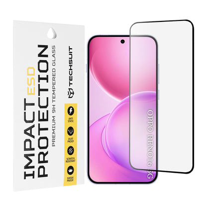 Zaštitna folija za ekran Techsuit za Oppo Reno16 / Reno16 Pro, Kaljeno staklo, Puna ljepila, Crna