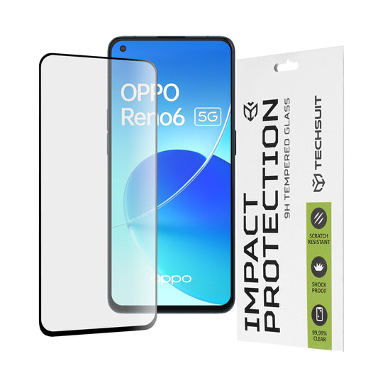 Zaštitna folija za ekran Techsuit za Oppo Reno6 5G, Kaljeno staklo, Full Glue, 111D, Crna