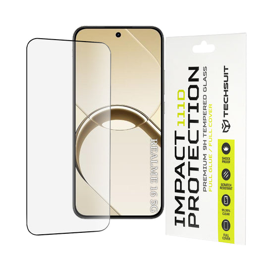 Zaštitna folija za ekran Techsuit za Realme 16, Kaljeno staklo, Full Glue, 111D, Crna