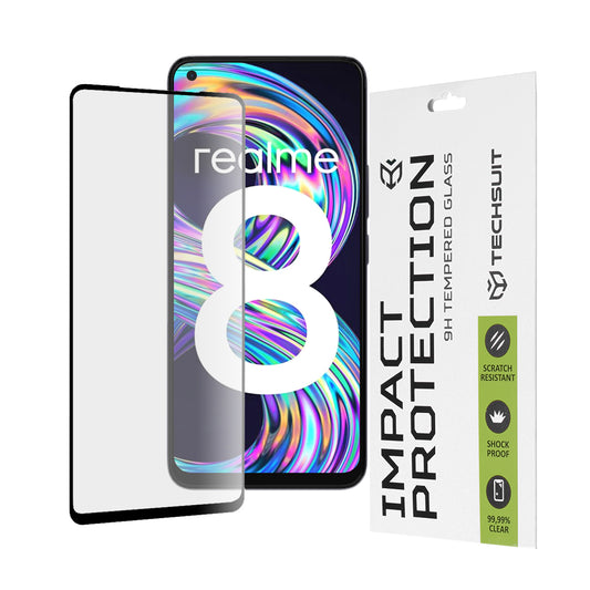 Zaštitna folija za ekran Techsuit za Realme 8 Pro / 8, Kaljeno staklo, Full Glue, 111D, Crna