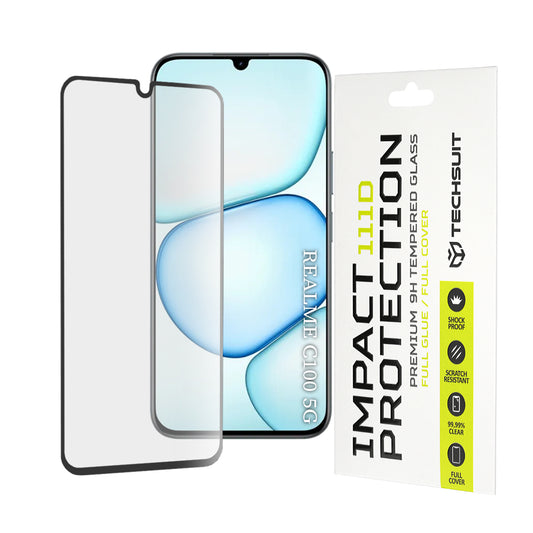 Zaštitna folija za ekran Techsuit za Realme C100 5G, Kaljeno staklo, Full Glue, 111D, Crna