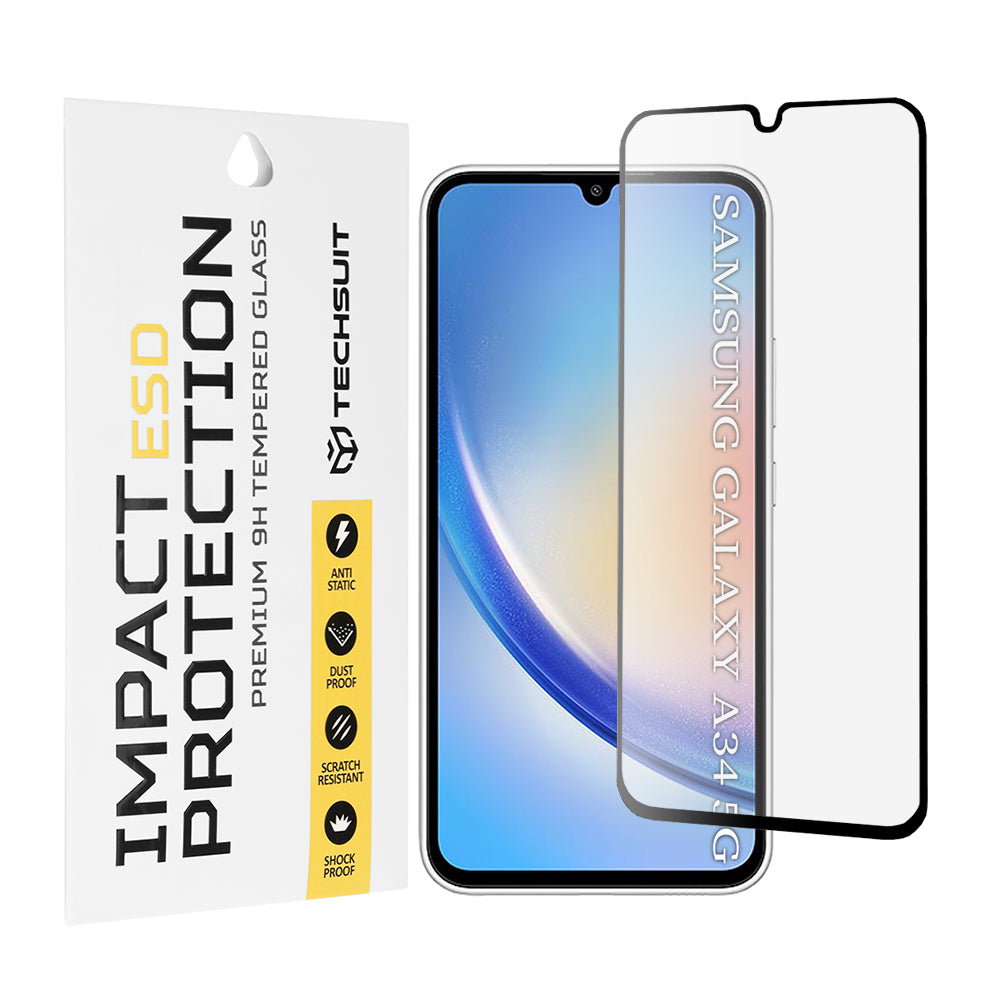 Zaštitna folija za ekran Techsuit za Samsung Galaxy A34 A346, Kaljeno staklo, Puna ljepila, Crna