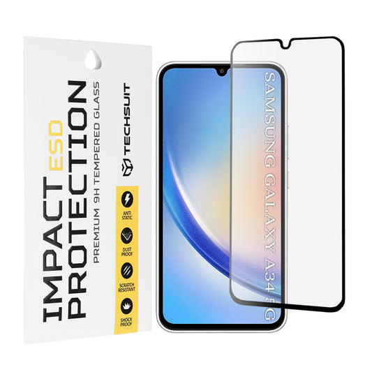 Zaštitna folija za ekran Techsuit za Samsung Galaxy A34 A346, Kaljeno staklo, Puna ljepila, Crna