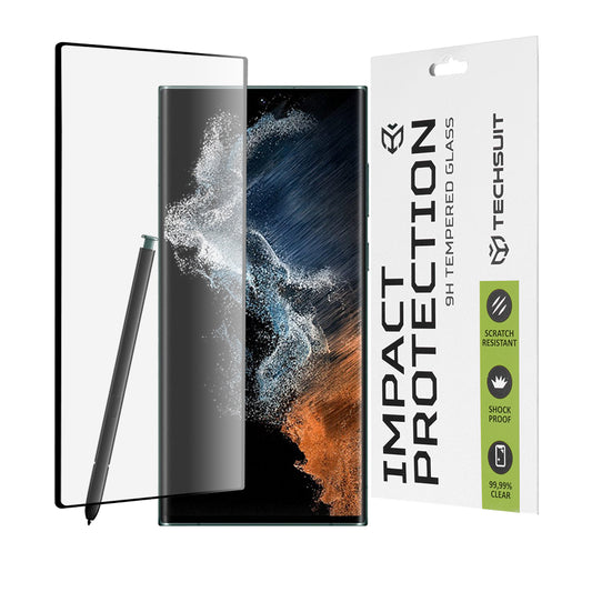 Zaštitna folija za ekran Techsuit za Samsung Galaxy S22 Ultra 5G S908, Kaljeno staklo, Full Glue, 111D, Crna