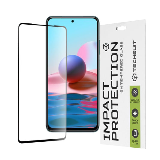 Zaštitna folija za ekran Techsuit za Xiaomi Poco M5s / Redmi Note 10S / Note 10, Kaljeno staklo, Full Glue, 111D, Crna