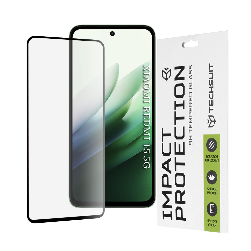 Zaštitna folija za ekran Techsuit za Xiaomi Redmi 15 5G / 15 4G, Kaljeno staklo, Full Glue, 111D, Crna