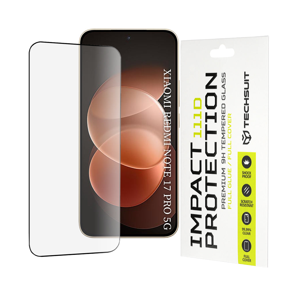 Zaštitna folija za ekran Techsuit za Xiaomi Redmi Note 17 Pro / Note 17 Pro Max, Kaljeno staklo, Full Glue, 111D, Crna