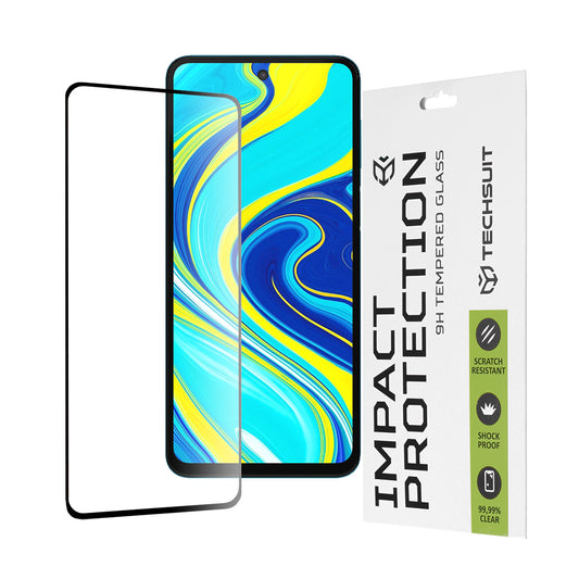 Zaštitna folija za ekran Techsuit za Xiaomi Redmi Note 9S / Note 9 Pro / Note 9 Pro Max, Kaljeno staklo, Full Glue, 111D, Crna