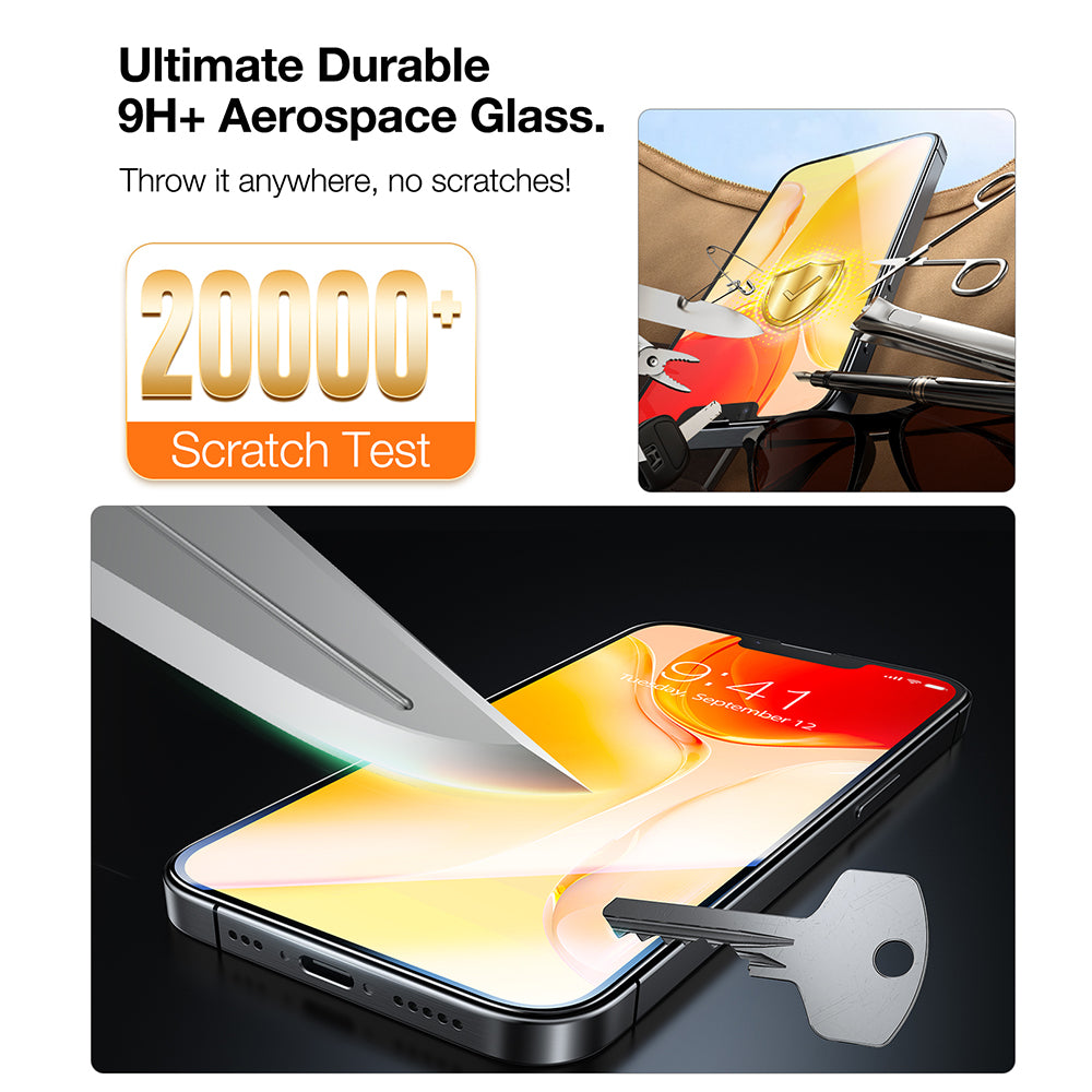 Zaštitna folija za ekran Torras GlassGo Install Master za Apple iPhone 17e / 16e / 14 / 13 Pro, Kaljeno staklo, Full Glue, Set od 2 komada