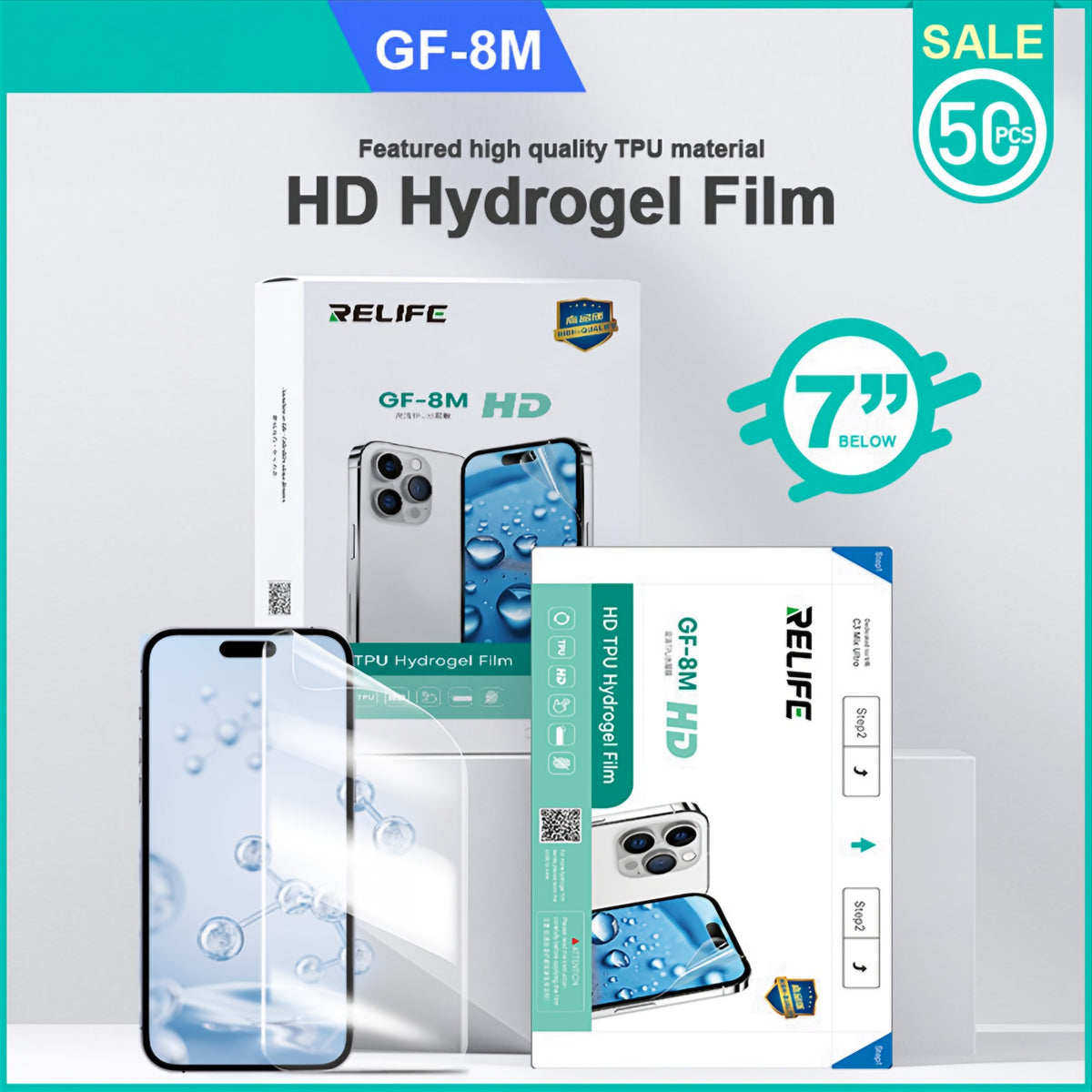 Hidrogel / TPU folija Relife GF-8M za UV vakuumski laminator Sunshine C3 Mix Ultra, 120mm x 210mm, Set 50 komada