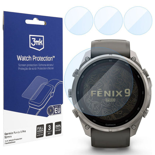 Zaštitna folija 3MK FlexibleGlass za Garmin Fenix 9 Pro 51mm, Set 3 komada, Fleksibilno staklo
