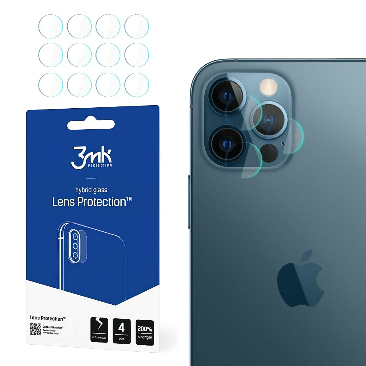 Zaštitna folija za stražnju kameru 3MK Protection za Apple iPhone 12 Pro, fleksibilno staklo, set od 4 komada, prozirna