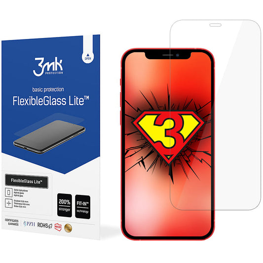 Zaštitna folija za ekran 3MK FlexibleGlass Lite za Apple iPhone 12 / 12 Pro, Fleksibilno staklo, Puno ljepilo