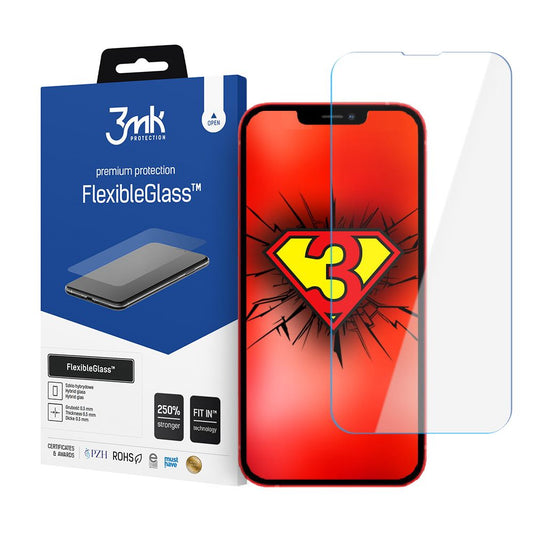 Zaštitna folija za ekran 3MK FlexibleGlass za Apple iPhone 17e / 16e / 14 / 13 Pro, Fleksibilno staklo, Puno ljepilo