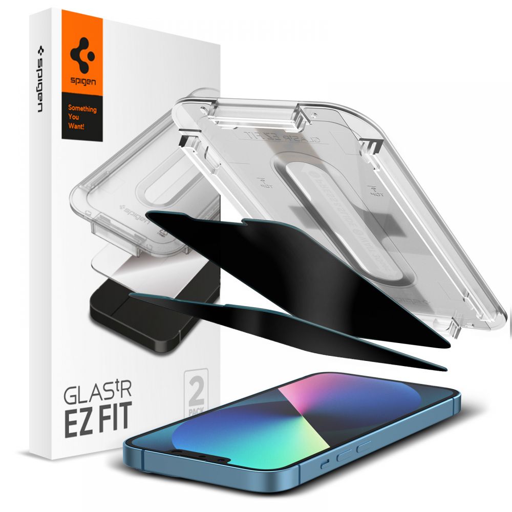 Zaštitna folija za ekran Privacy Spigen GlastR EZ FIT za Apple iPhone 17e / 16e / 14 / 13 Pro, Kaljeno staklo, Full Glue, Set 2 komada AGL03388