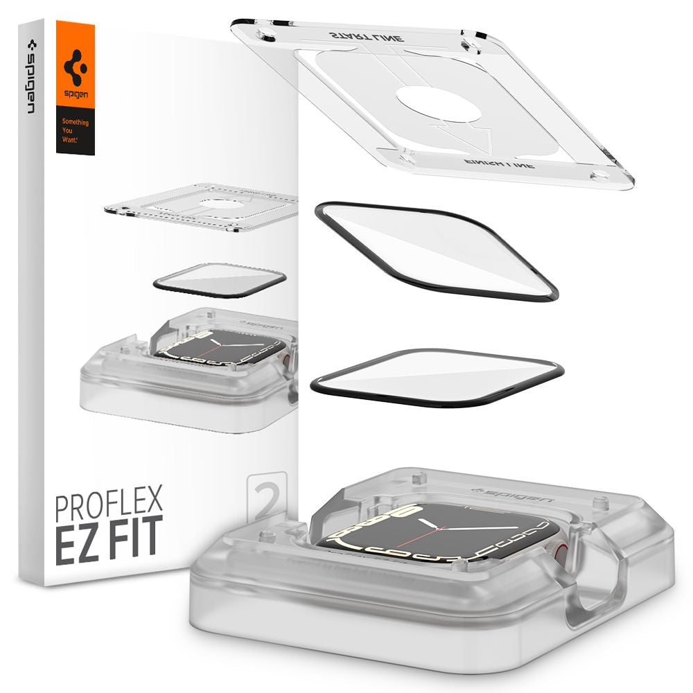Zaštitna folija Spigen ProFlex EZ FIT za Apple Watch 9 / 8 / 7 45mm serija, Set 2 komada, Fleksibilno staklo, Crna AFL04051