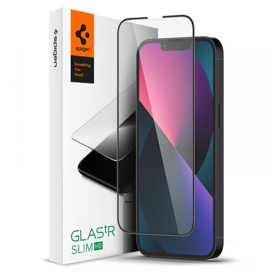 Zaštitna folija za ekran Spigen GlastR Slim za Apple iPhone 17e / 16e / 14 / 13 Pro, Kaljeno staklo, Full Glue, Crna AGL03392
