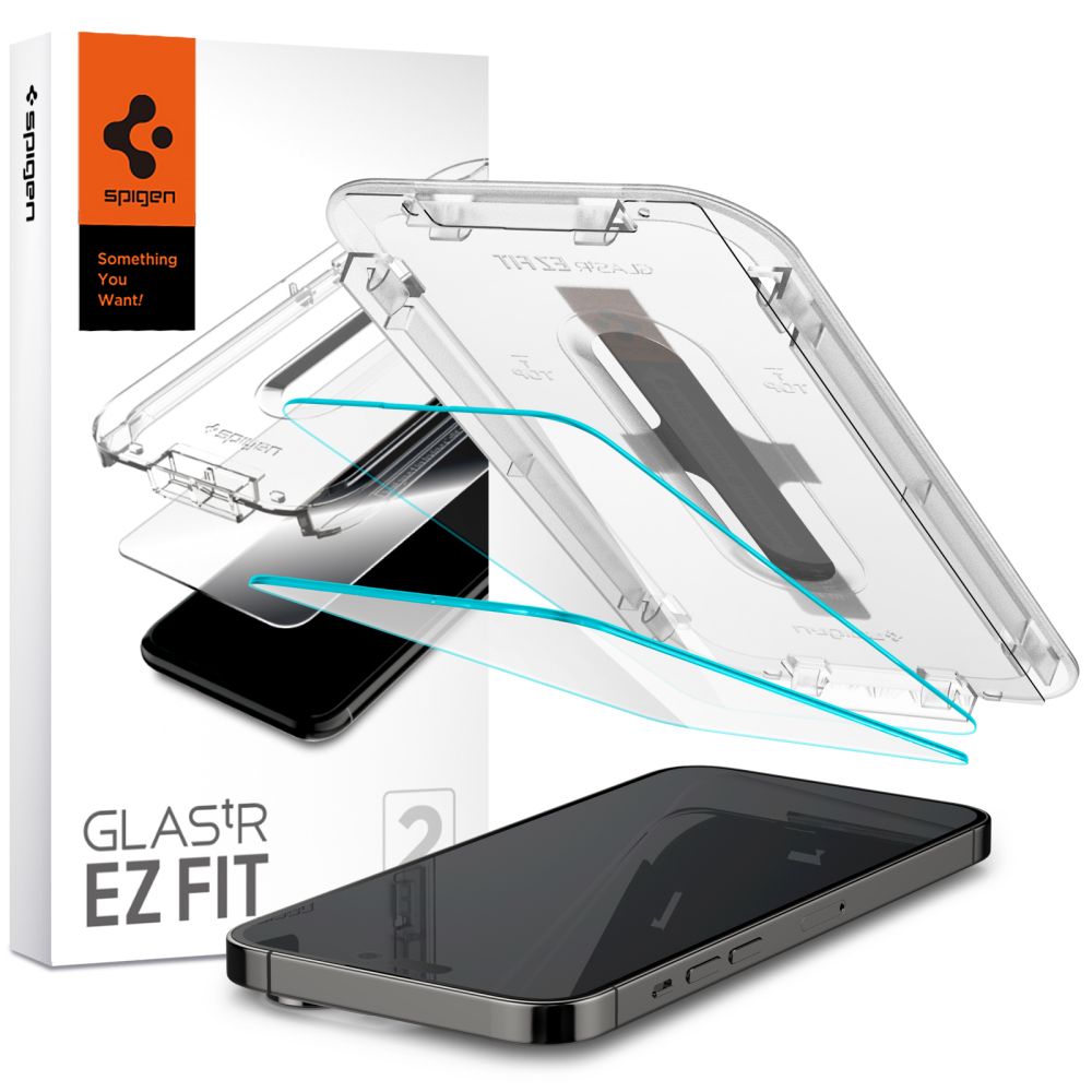 Zaštitna folija za ekran Spigen EZ FIT za Apple iPhone 14 Pro Max, Kaljeno staklo, Pun ljepilo, Set od 2 komada AGL05202