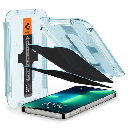 Zaštitna folija za ekran Privacy Spigen GlastR EZ FIT za Apple iPhone 17e / 16e / 14 / 13 Pro, Kaljeno staklo, Full Glue, Set 2 komada AGL03388