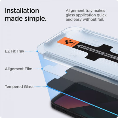 Zaštitna folija za ekran Privacy Spigen GlastR EZ FIT za Apple iPhone 14 Plus / 13 Pro Max, Kaljeno staklo, Full Glue, Set 2 komada AGL03378