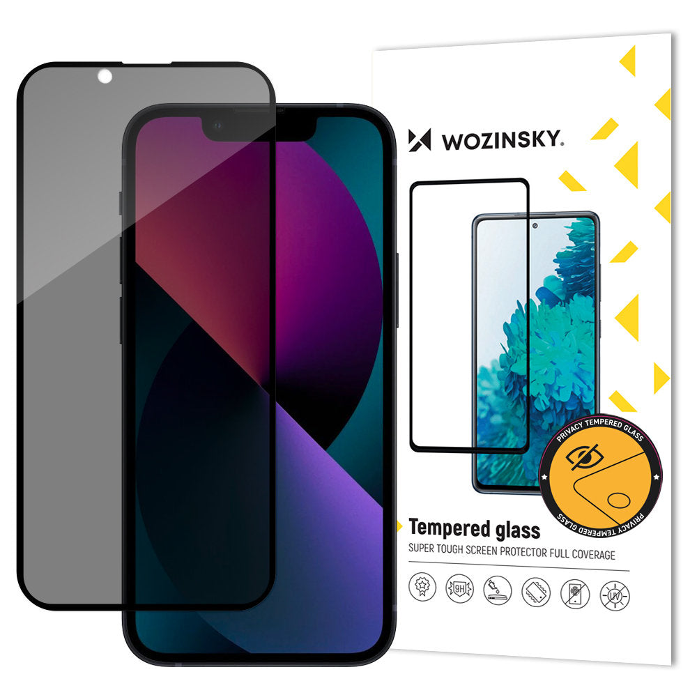Zaštitna folija za ekran Privacy WZK AntiSpy za Apple iPhone 17e / 16e / 14 / 13 Pro, Kaljeno staklo, Puno ljepilo