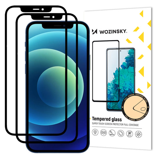 Zaštitna folija za ekran WZK za Apple iPhone 12 / 12 Pro, Kaljeno staklo, Puna ljepila, Set od 2 komada, Prikladna za futrolu, Crna