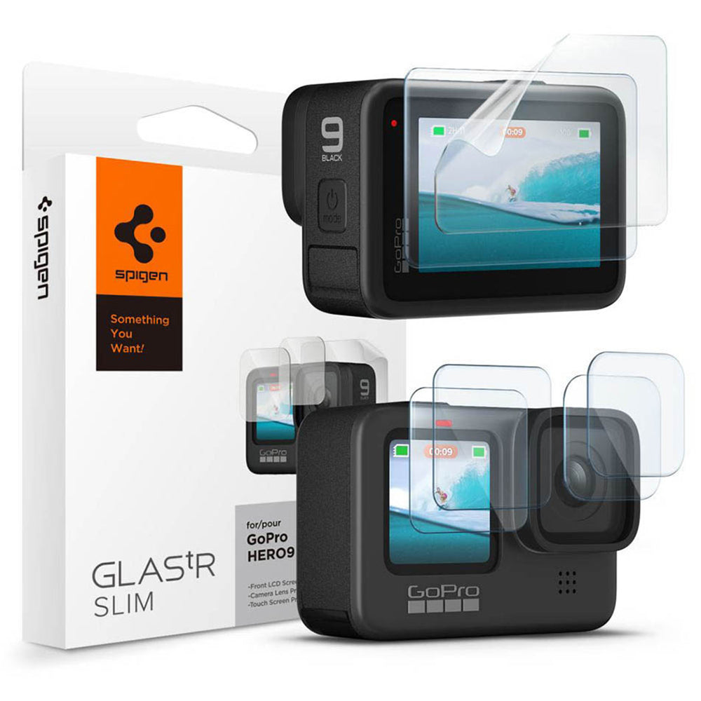 Folija za zaštitu ekrana i leće Spigen GlastR Slim za GoPro Hero 12 / 9 / 10 / 11, Kaljeno staklo, Set od 6 komada AGL03045