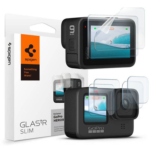 Folija za zaštitu ekrana i leće Spigen GlastR Slim za GoPro Hero 12 / 9 / 10 / 11, Kaljeno staklo, Set od 6 komada AGL03045