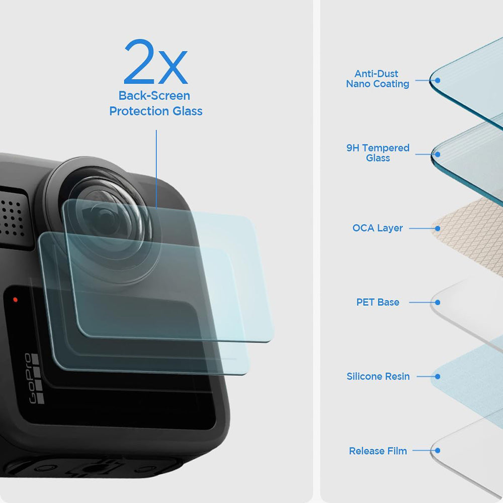 Zaštitna folija za ekran Spigen GlastR Slim za GoPro Max 2, Set 2 komada, Kaljeno staklo AGL11230