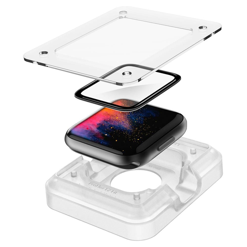 Zaštitna folija Spigen ProFlex EZ FIT za Apple Watch 44mm seriju, Set 2 komada, Fleksibilno staklo, Crna
