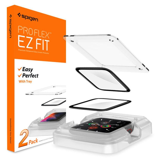 Zaštitna folija Spigen ProFlex EZ FIT za Apple Watch 44mm seriju, Set 2 komada, Fleksibilno staklo, Crna