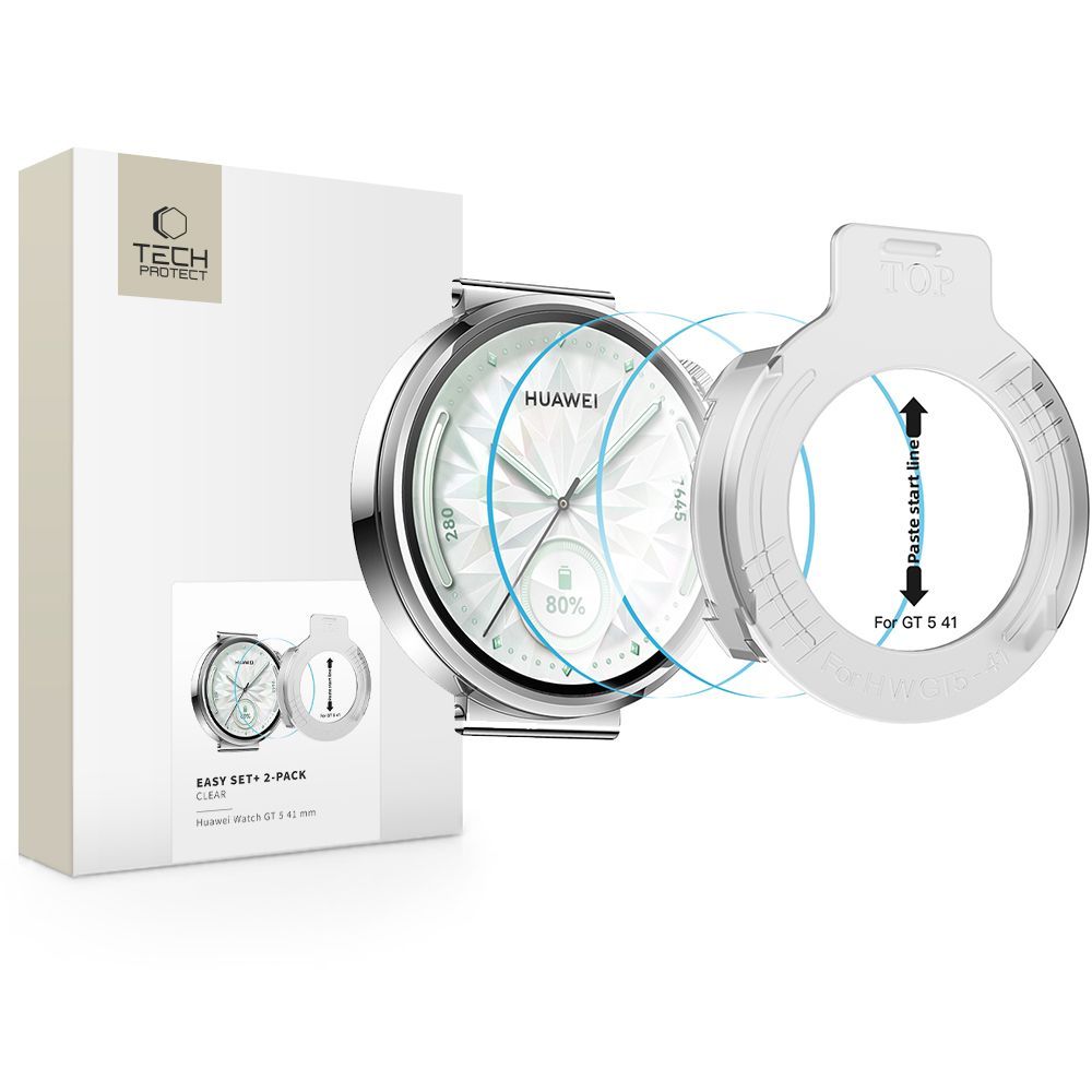 Zaštitna folija Tech-Protect Easy Set+ za Huawei Watch GT 5 41mm, Set 2 komada, Kaljeno staklo