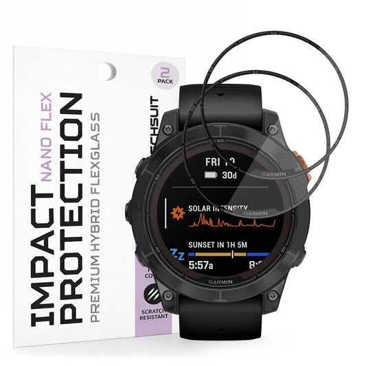 Folija za zaštitu Techsuit Nano Flex za Garmin Fenix 7 Pro Solar, Set 2 komada, Plastika, Crna