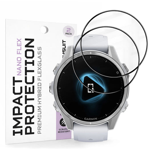 Folija za zaštitu Techsuit Nano Flex za Garmin Fenix 8 43mm, Set 2 komada, Plastika, Crna