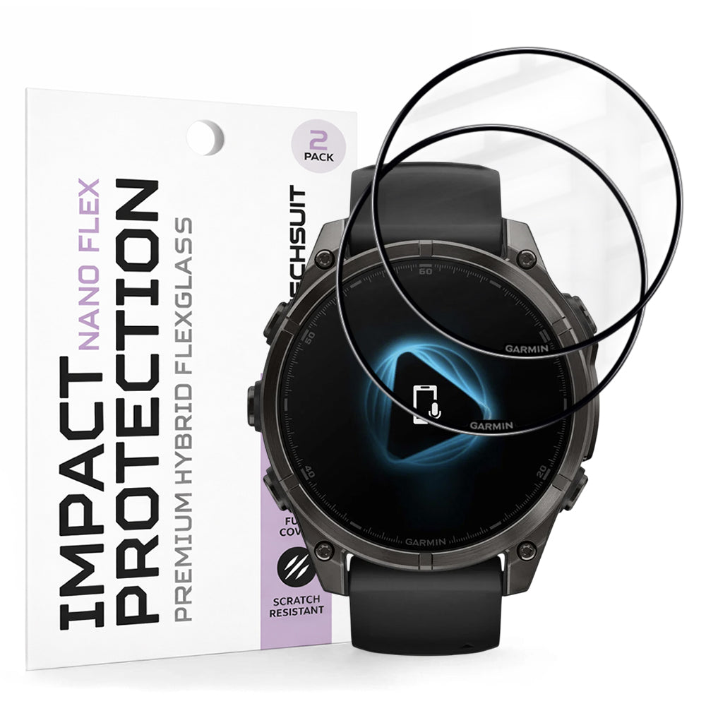 Zaštitna folija Techsuit Nano Flex za Garmin Fenix 8 Pro 47mm / 8 47mm, Set 2 komada, Plastika, Crna